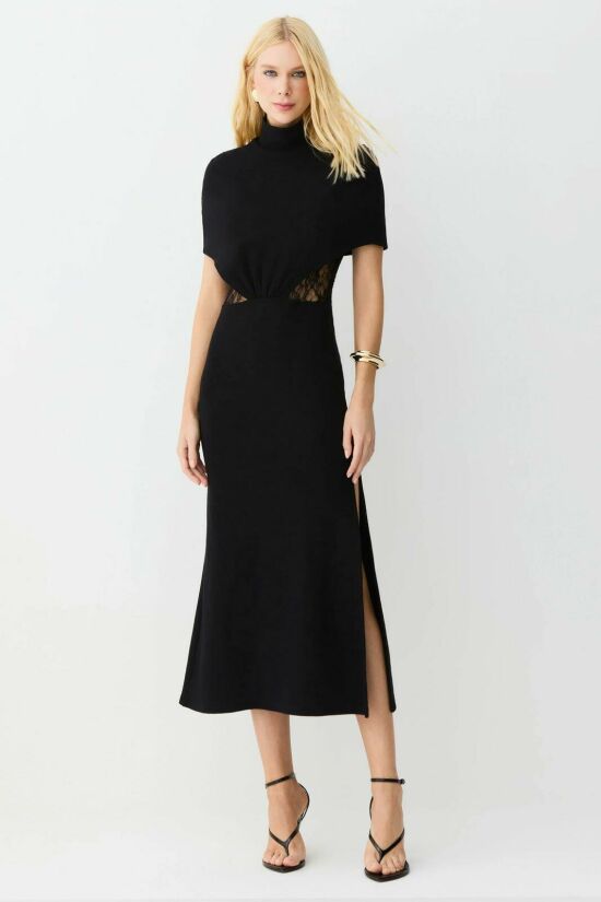 Imagem de Vestido Mídi Alongado Renda Costas e Laterais Preto Zen